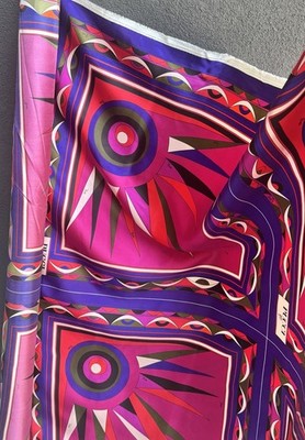Italian Deadstock 100% Silk Twill 69 GSM Fabric Panel 22 x44  Emilio Pucci Logo