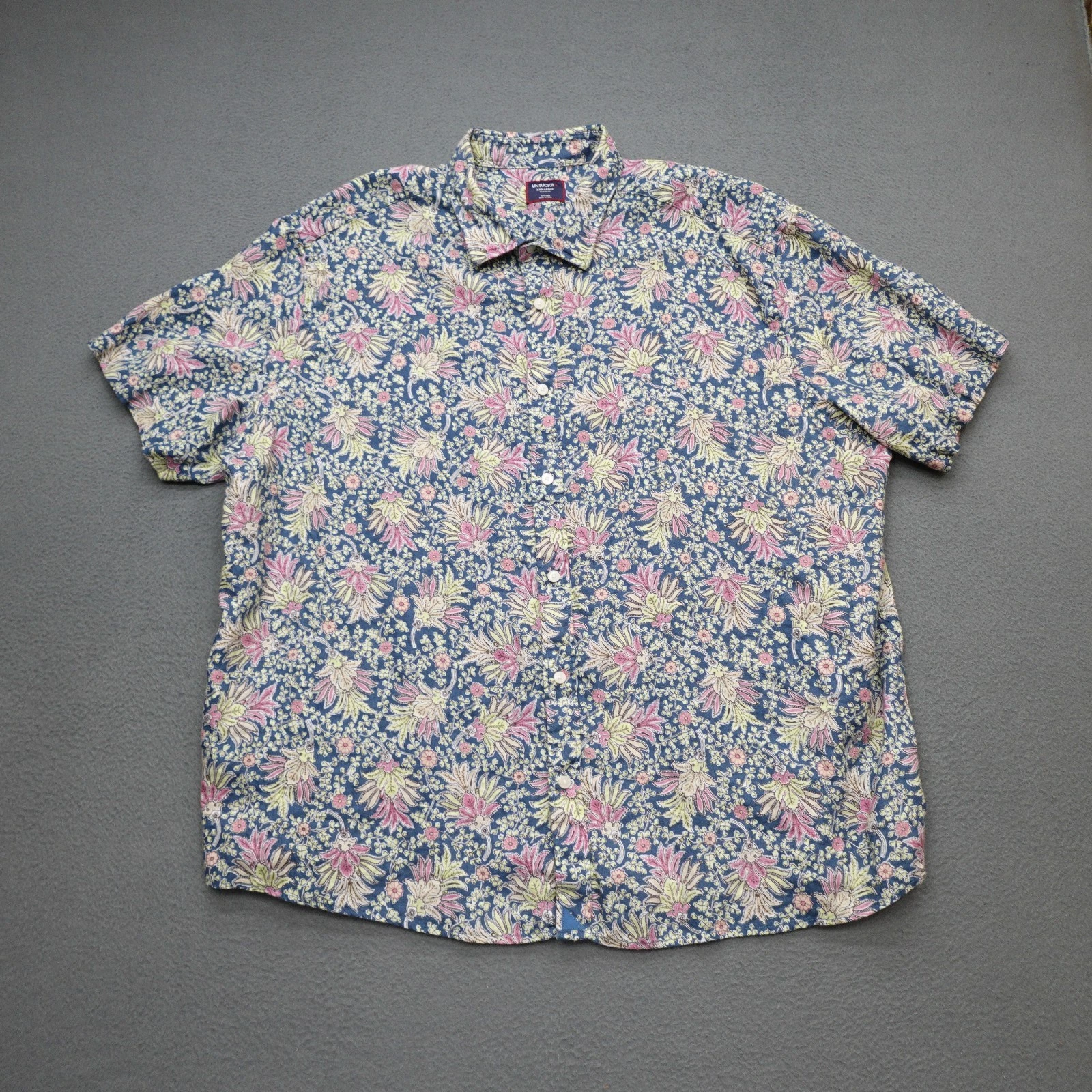 UNTUCKit Shirt Men 3XL Blue Multicolor Floral Short Sleeve 100% linen