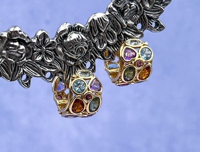 (3762E) 14K Multi-Gemstone Mosaic Huggie Earrings*11.8GM*Reg$2150