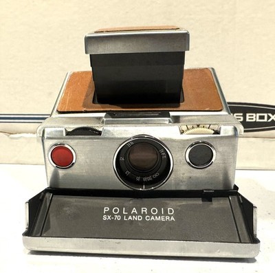 Vintage Original Polaroid SX-70 Folding Instant Camera   Chrome & Tan Leather 