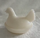 Vintage Small Milk Glass Hen On A Nest - Candy Dish