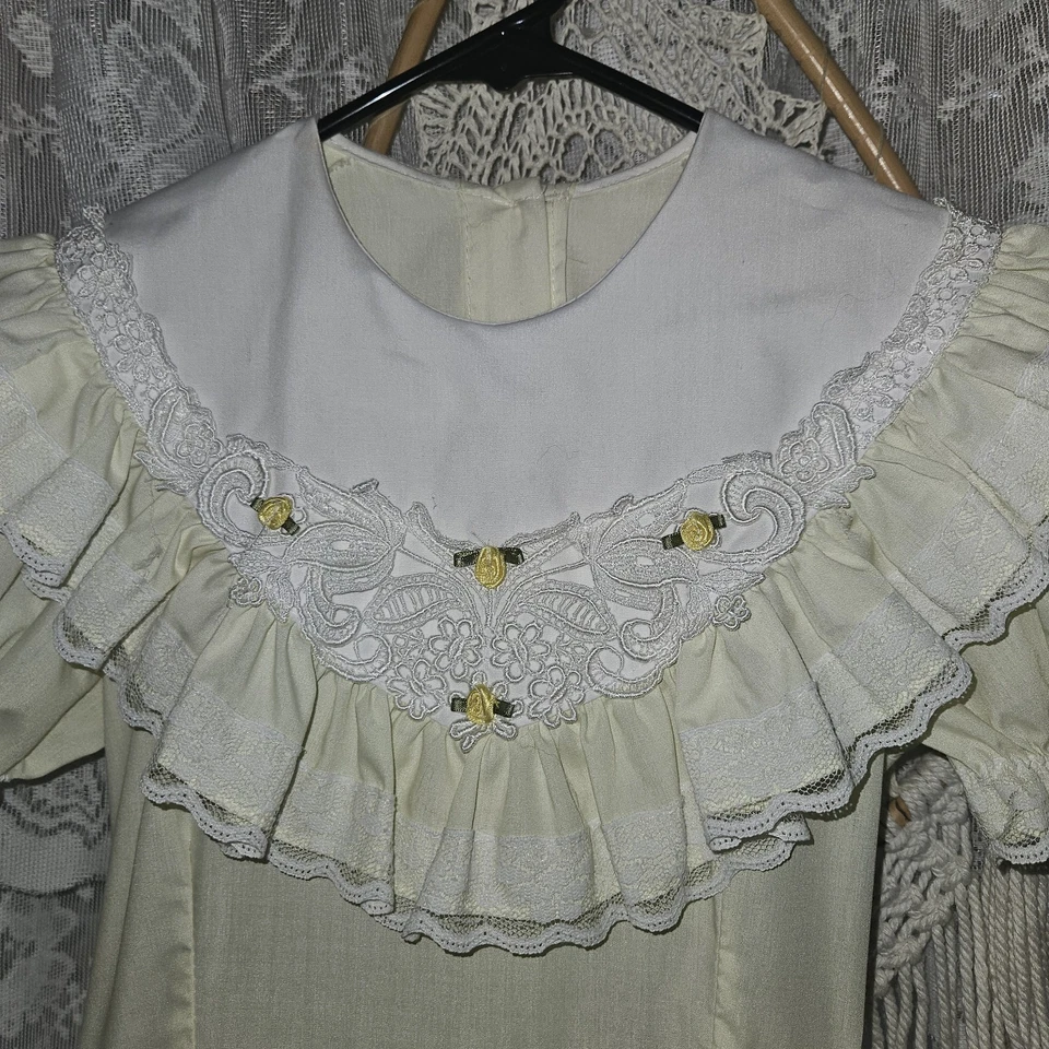 Vestido Vintage Lilo California Niñas Amarillo Volantes Encaje Niveles Desfile Fiesta 7 Foto 4 de 4