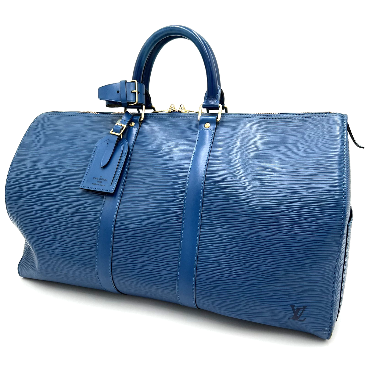 LOUIS VUITTON Keepall 45 Travel Hand Bag Leather Blue M42975 USED