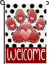 Valentine's Double-Sided Garden Flag 12x18 Inch with Paw Print Heart Design
