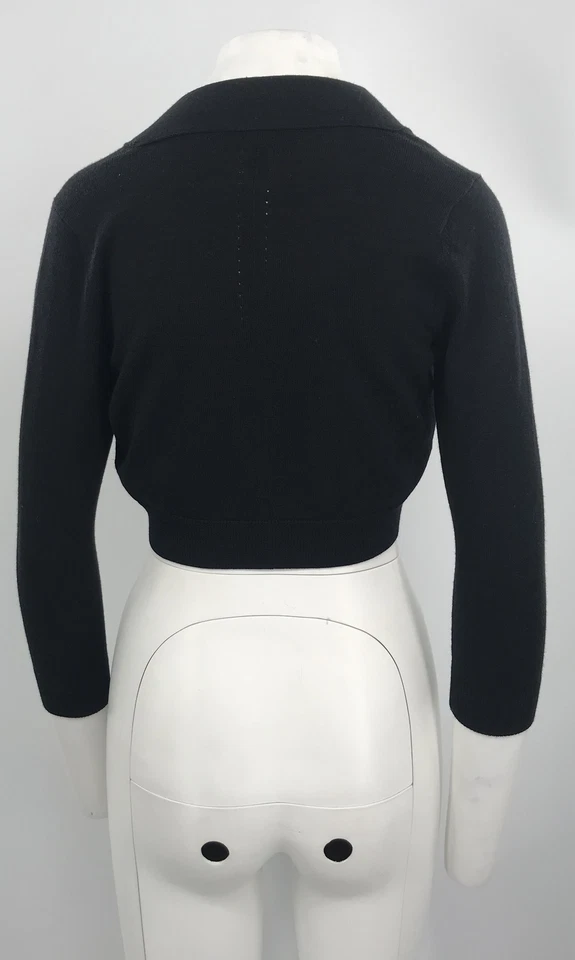 Narciso Rodriguez Black 3/4 Sleeve Wool Blend Cropped Cardigan Shrug sz 40 - Image 3 of 4