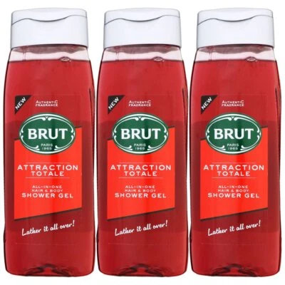 Brut Attraction Totale 3 x 500 ml All In One Hair & Body Shower Gel Duschgel Set