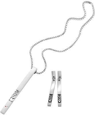 Set Pendant Pierce Fit Drop Earrings sterling Silver Slim Celtic Detail