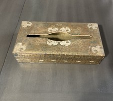 Vintage Wooden Tissue Box Cover Hinged Lid made in Italy