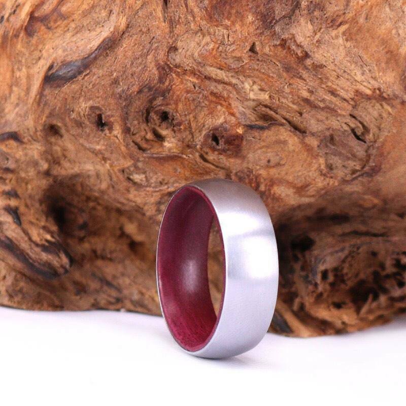 Silver Titanium Wedding Ring Exotic Purple Heart Wood eBay