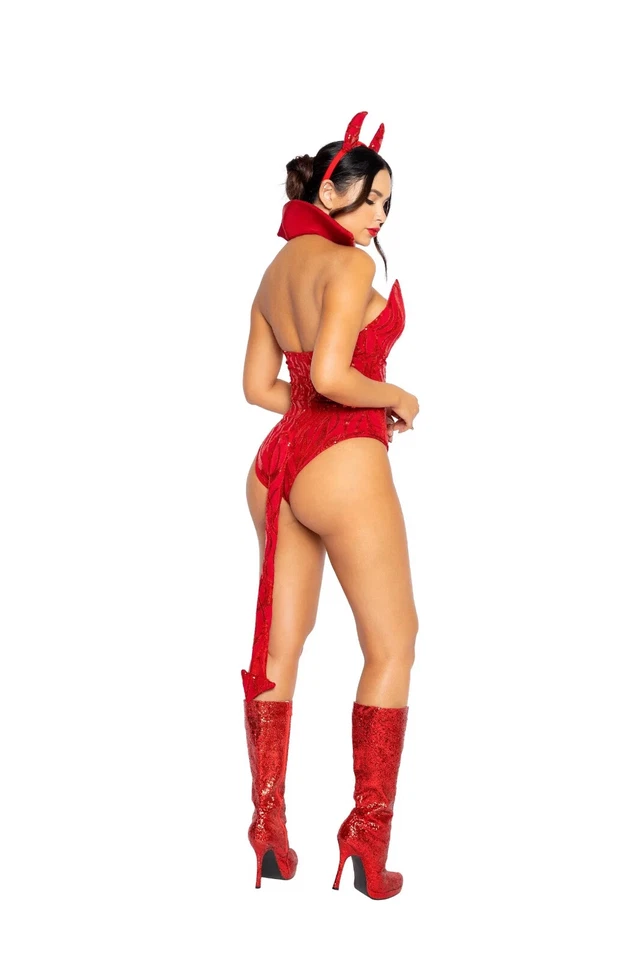 ~ NWT ~ Roma ~ 4PC Sexy Underworld RED DEVIL Sequin Diva Bodysuit Costume ~ S - Image 2 of 4