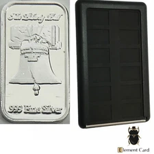 Element Card & 1g Liberty Bell .999 Fine Silver Bar Ingot Holds Bullion Bars 