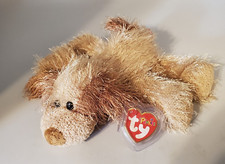 TY PUNKIES SHREDS Fuzzy 9" Brown Shaggy Dog Bean PLUSH, 2002