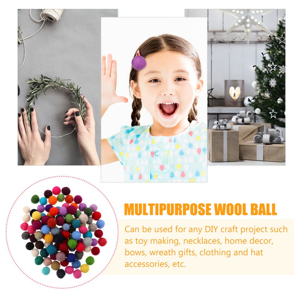 100 Pcs 2 Cm Wool Ball Puff Balls for Kids Felt Crafts Crochet Cotton