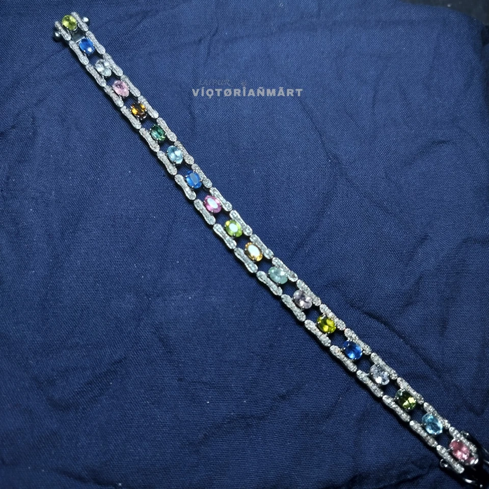Brazalete de plata de ley 925 con pavé de diamantes y turmalina con zafiro rubí regalo Foto 3 de 4