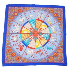 Women's E.Marinella Napoli Royal Blue and Red Zodiac Sign Print Silk Scarf