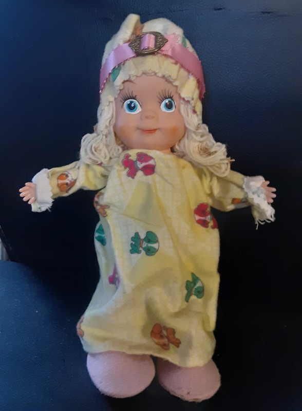 Rubber Face Hands Felt Doll Yellow Kerchief Gown Vintage Bendable 1960s Vintage