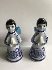 Tonala Mexican Pottery Folk Art Angels Pair Candle Holders