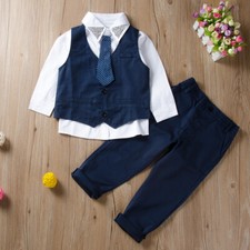 Gentleman Toddler Baby Boys Tops Shirt Waistcoat Pants Formal Suit Outfits Set
