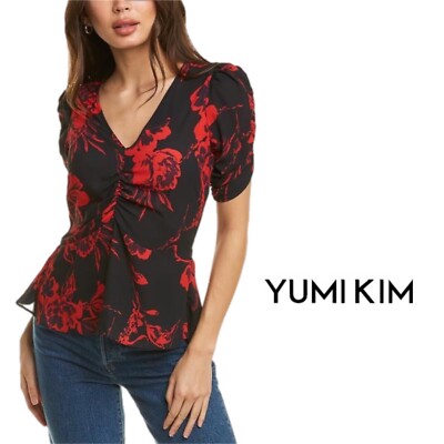 NEW Yumi Kim After Hours Blouse Black & Red Floral Print X Small