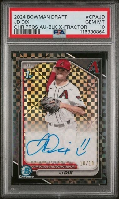 2024 Bowman Draft Autographs Black X-Fractor JD Dix (/10) - PSA 10
