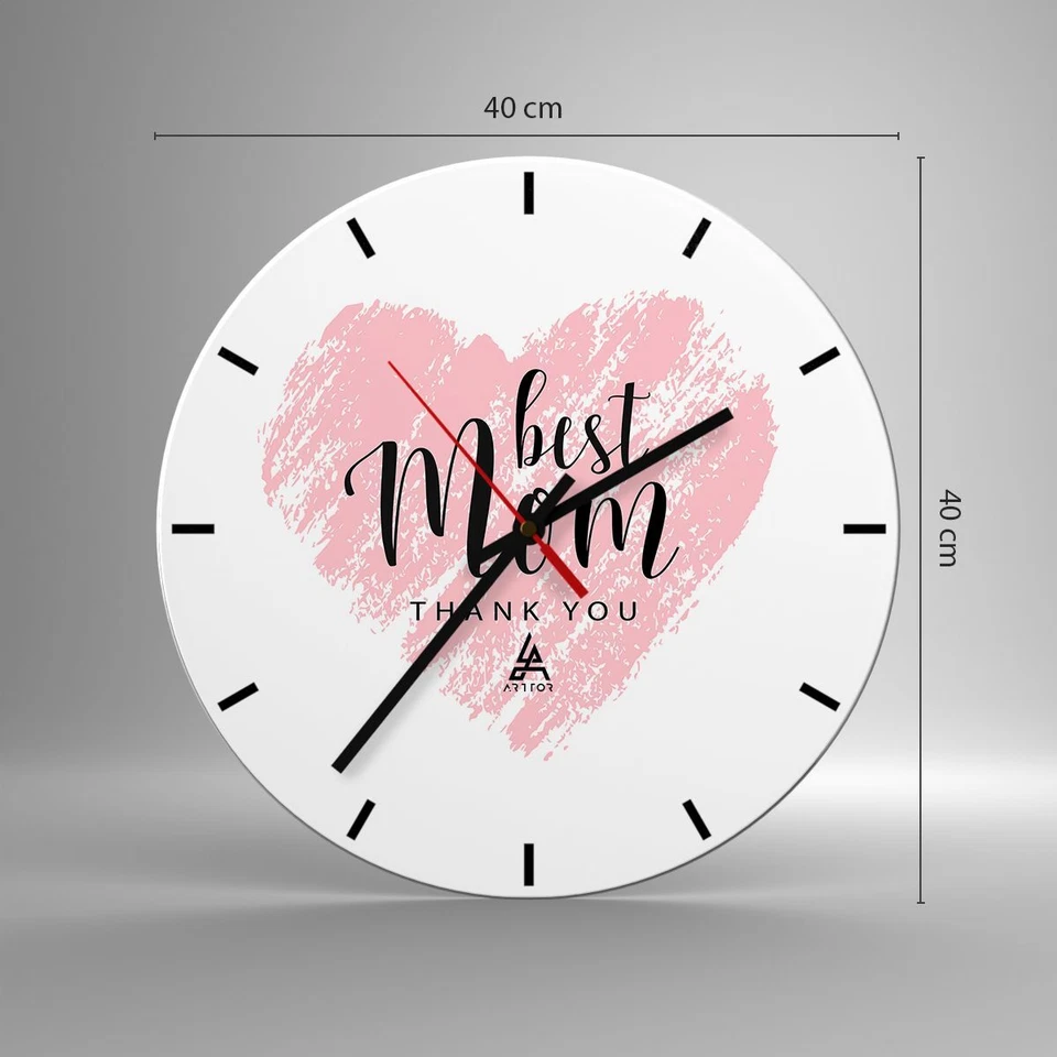 Modern Wanduhr 40x40cm Rund Analog Glasuhr Herz Liebe Muttertag Art Glas Deko - Bild 3 von 4
