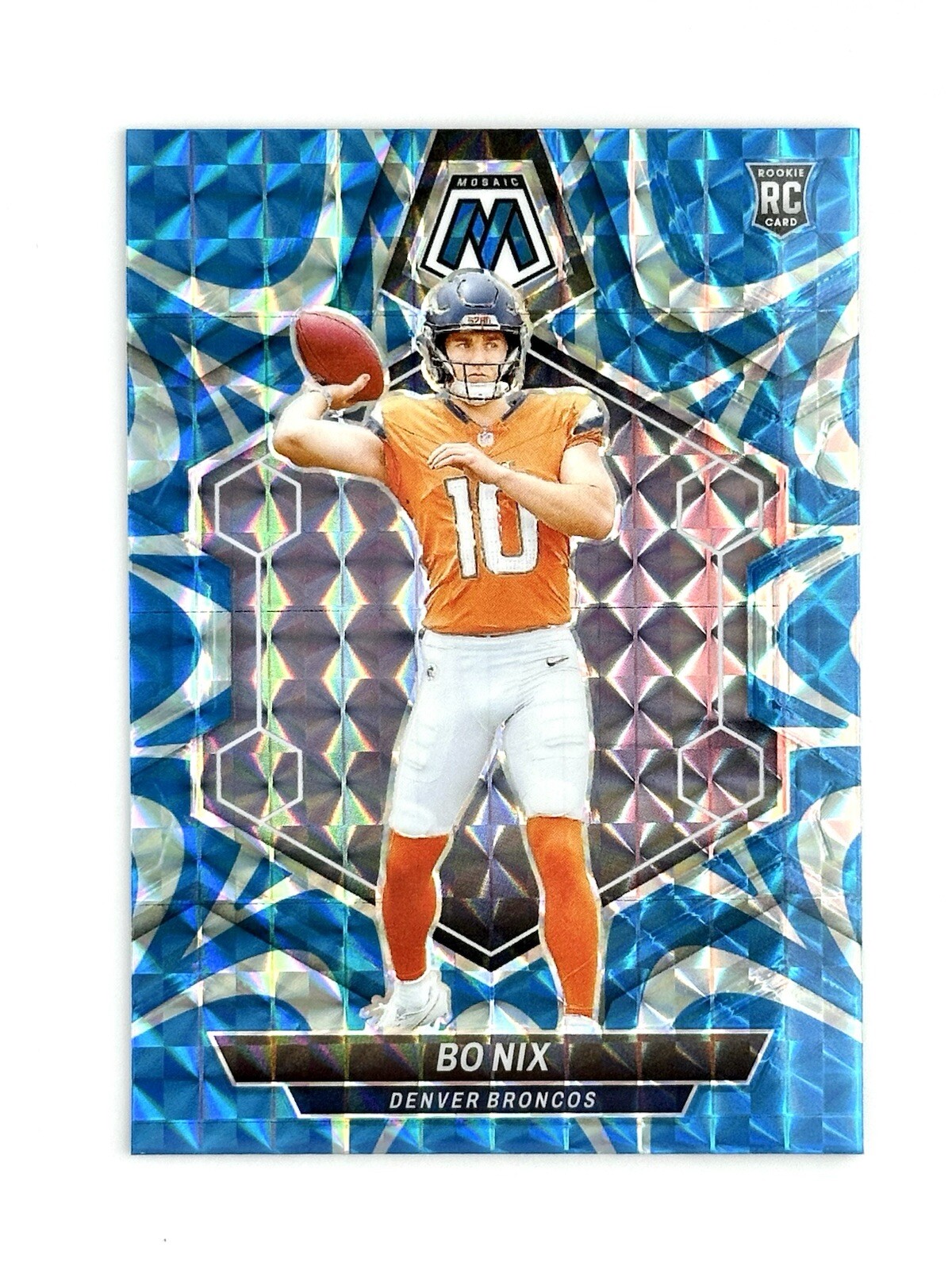 2024 Panini Mosaic NFL Bo Nix Rookie Card RC Blue Reactive Prizm #312 Broncos