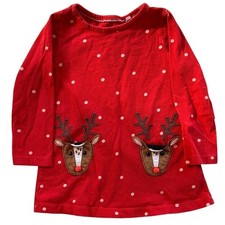 Mini Boden Kids Red Reindeer Polka Dot Long Sleeve Tunic Top 3-4Y 104cm