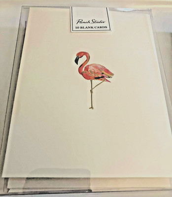 Punch Studio FLAMINGO gold foil embellished 10 blank note cards & envelopes NEW