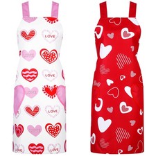 2 PCS Valentines Day Heart Aprons Adjustable Kitchen Baking Pocket Women Girls