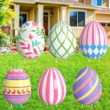 6 Pcs Large Easter Eggs Yard Signs Easter Outdoor Lawn Decorations Waterproof...