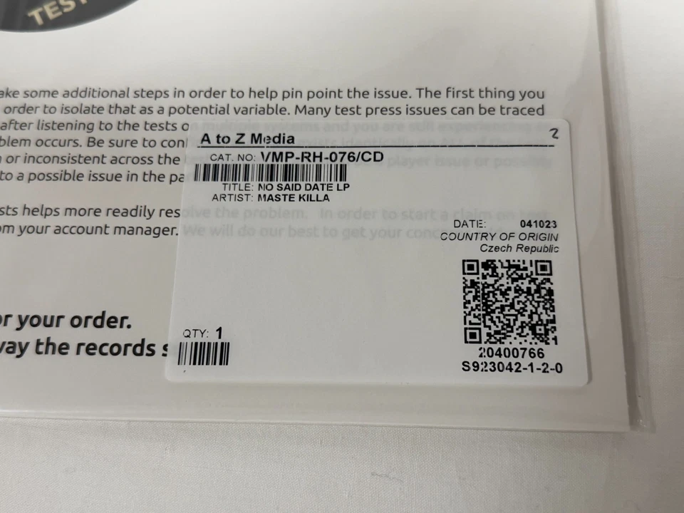 Masta Killa – No Said Date | Vinyl Me Please Test Press White Label Wu-Tang Clan - Image 4 of 4