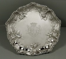English Sterling Silver Tray 1757 EARL OF HARRINGTON COAT ARMS