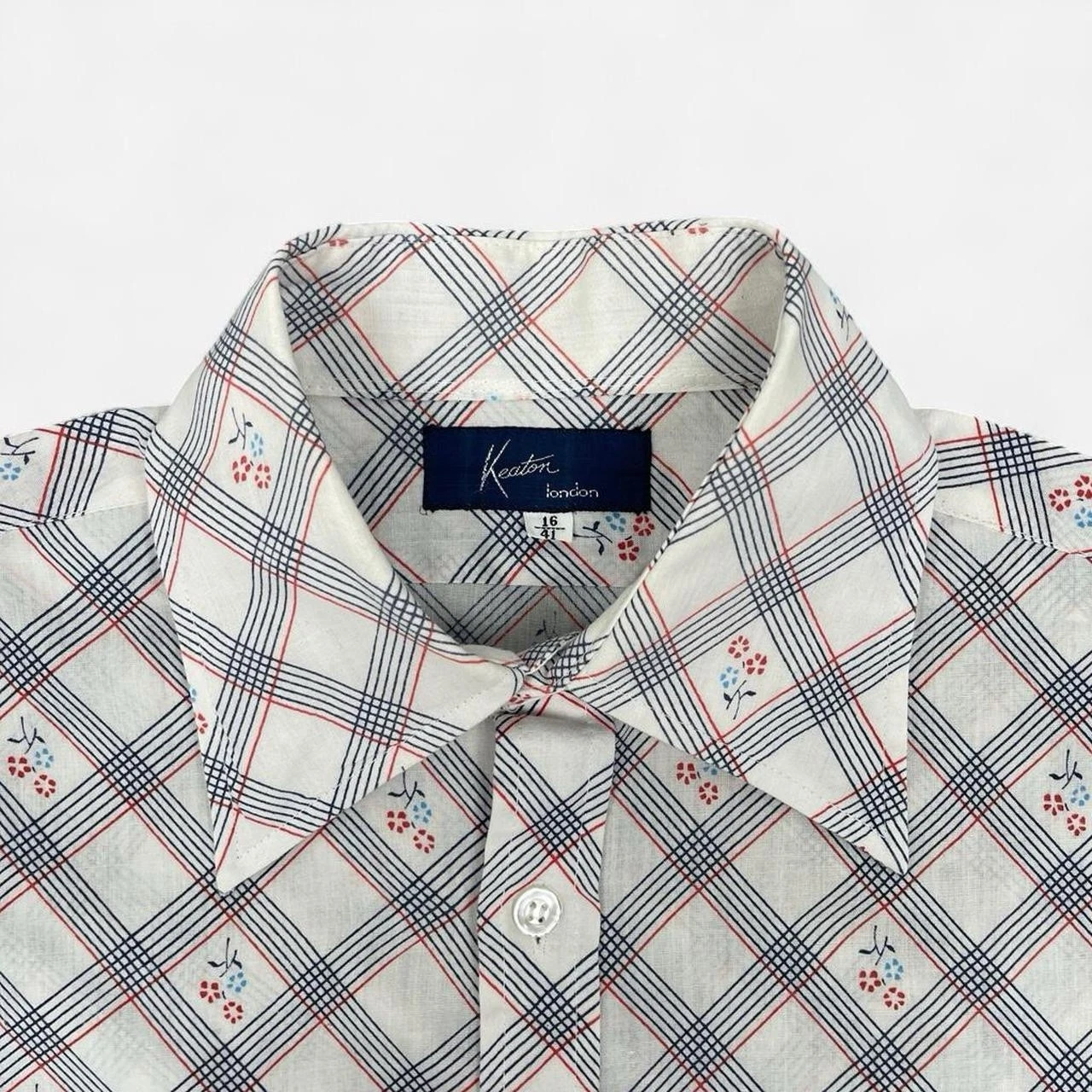 Keaton London Button Up Long Sleeve Shirt Blue Floral Pattern Vintage 1960 1970