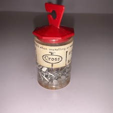 Vintage CROSS Nails/Tacks Original Hanging Jar Red Lid 3 Aluminum