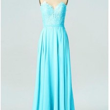 Elegant Aqua Blue Evening Gown with Lace Detail