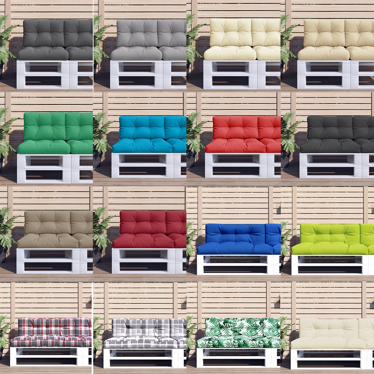 Palettenkissen Set 50x50 60x60 70x70 80x80 120x80 Sitzkissen + Rückenkissen