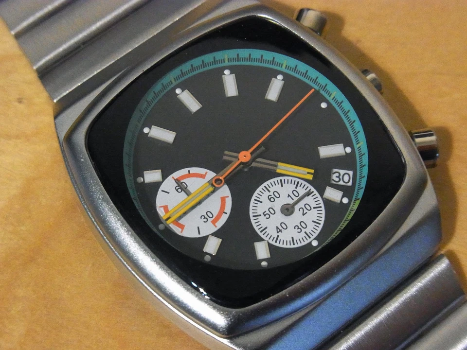 Men's Ciloa Classic Retro Industrial Brew Style Black Chronograph Dial Watch NEW - Image 4 of 4