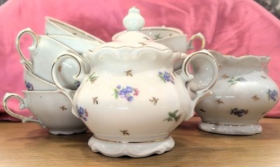Vintage Winterling Mayfield Bavaria Tea Set Lidded Sugar Creamer + 10 Cups Gold