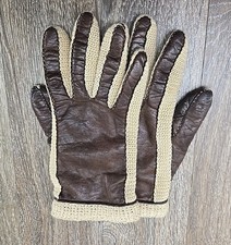 Vintage Saks Fifth Avenue Size 7 S/M Brown Leather Gloves Knit Trim and Liner