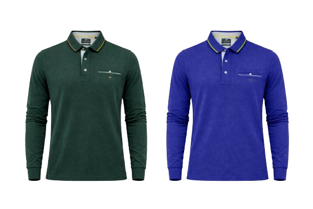 Il Crachio Long Sleeve Polo Shirt With Pocket And Inner Contrast Profile Neck