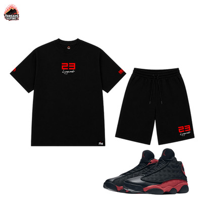 Men s Black T-Shirt Shorts Set Sportswear Tee To Match Air Jordan 13 Bred