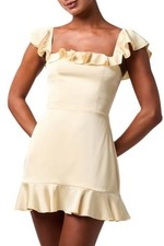 Lulus Sunny Square Neck Ruffle Smocked Back Mini Dress – Flirty Party Dress for