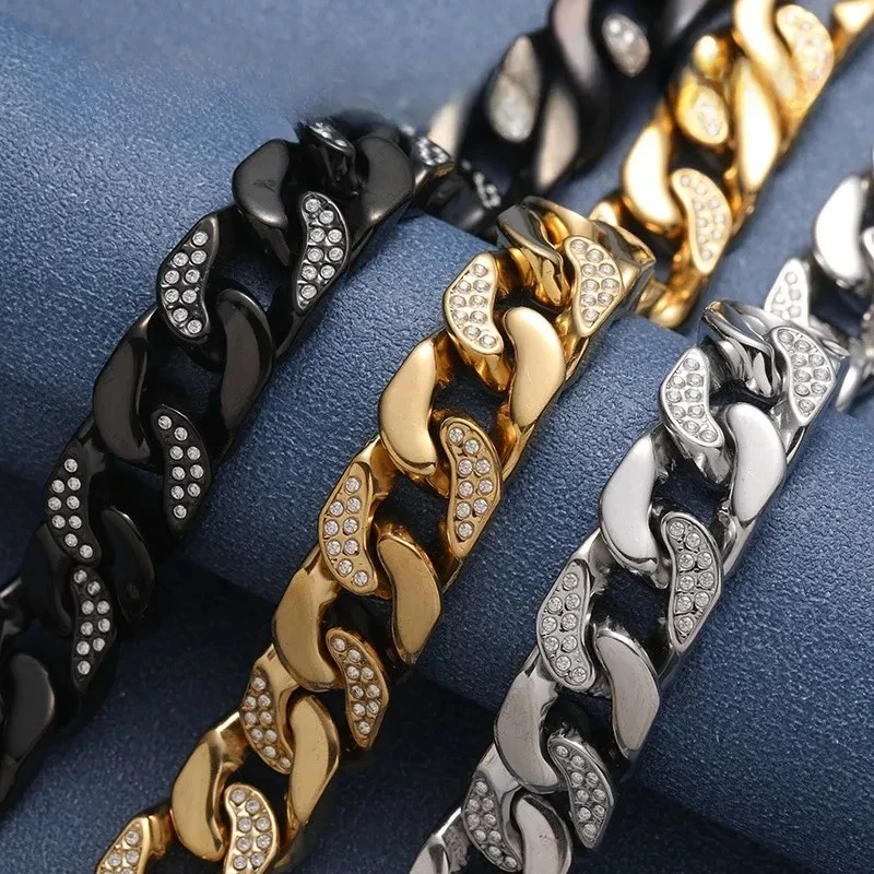 Pulsera de eslabones cubanos helados tono plata para hombre hip hop joyería de moda 22,3 cm Foto 4 de 4