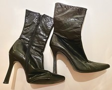 Vintage Shellys London Black Leather Stiletto Ankle Boots Y2K Pointed Toe sz: 39