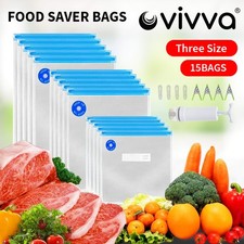 24pcs Reusable Food Storage Freezer Kitchen Vacuum Fresh Seal Bags w/ Clips Pump