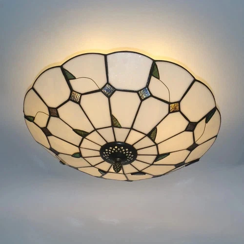 16" Tiffany Style Stained Glass Ceiling Light - Vintage Flush Mount Fixture
