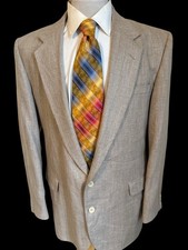 Haggar Imperial Sz 44L Beige Herringbone Silk Wool Sport Coat Jacket Blazer VTG