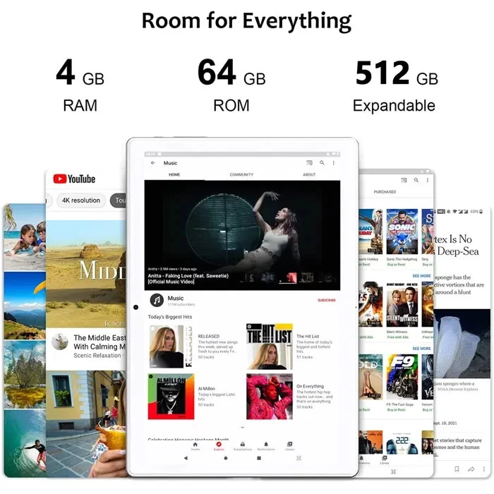 Tablette Tactile 10.1'' 4G LTE/5G WiFi, 64Go ROM, 4Go RAM, Android 10.0 - Gold - Photo 4/4