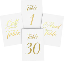 32 Gold Wedding Table Numbers 1-30 - 4X6 Cardstock Embossed Table Numbers Car...