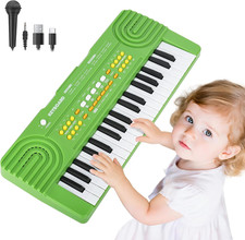 37-Key Toy Keyboard Piano with Drums Animal Sounds Demos and Microphone GREEN 